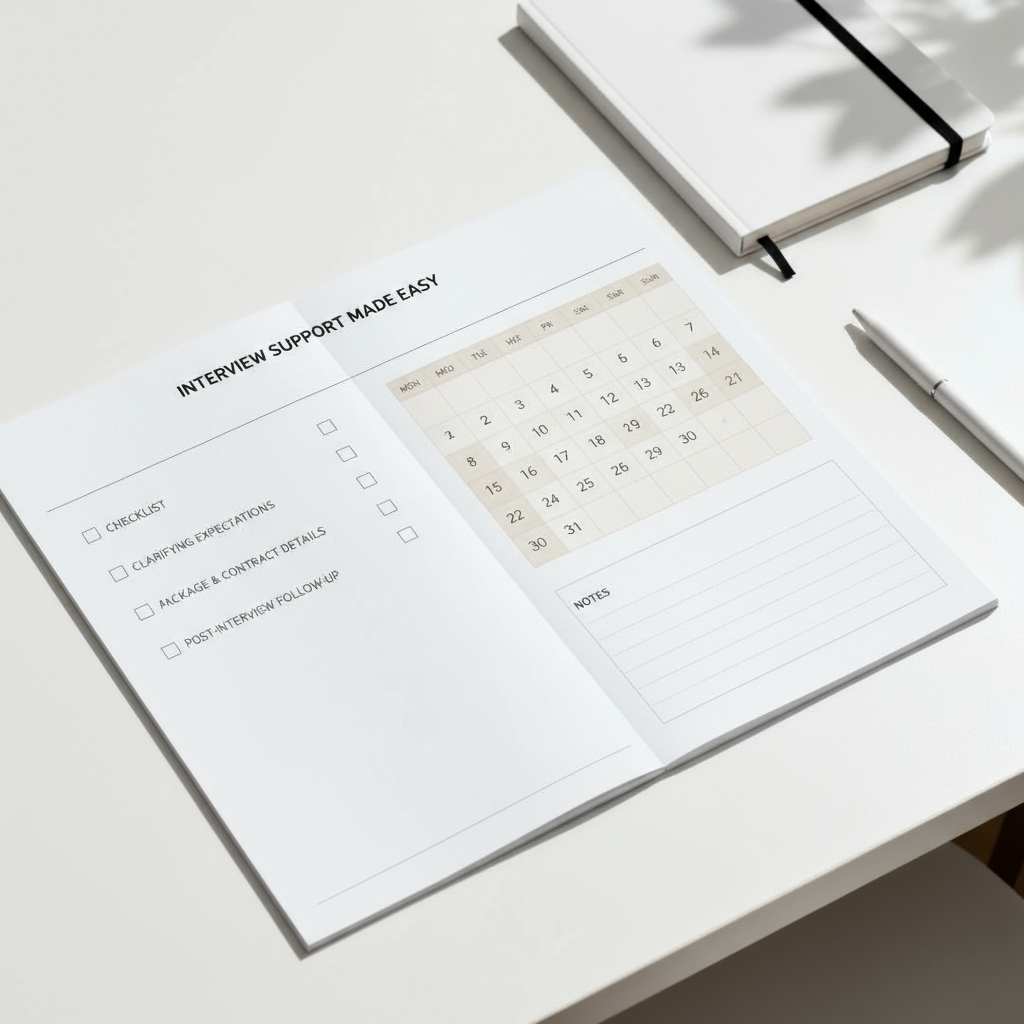 A planner open on a table, showing a calendar and task lists with a pen nearby.