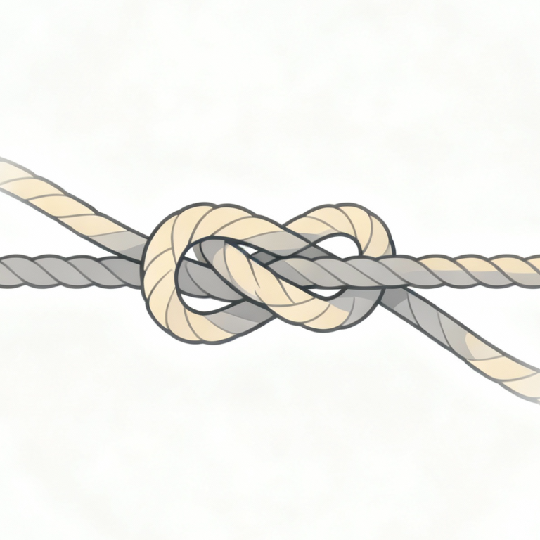 Two ropes tied together in a detailed knot against a light background.
