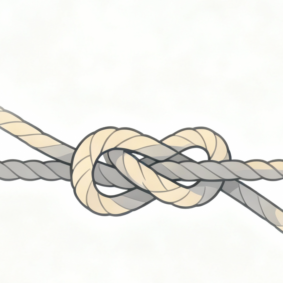 Two intertwined ropes forming a knot against a light background.
